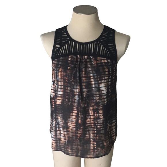 Mossimo Womens Lightweight Brown Black Sleeveless Cut Out Detail Tank Size Large - Picture 1 of 9